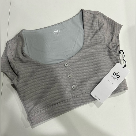 Alo Yoga Women's Large Blissful Henley Bra Top Heather Grey NWT - Picture 1 of 10